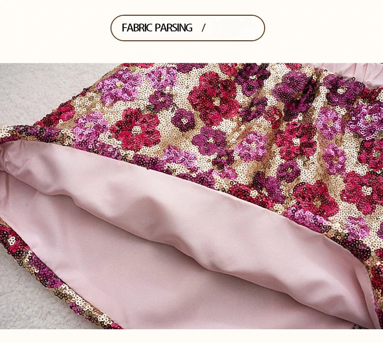 Mädchen Paillettenrock Blumenmode A-Linie Kurzer Rock für Kinder bestickt Elegante Prinzessin Herbst Winter Teen Kinder Kostüme
