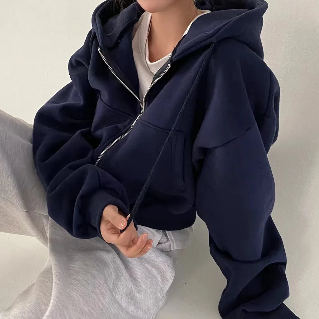 Herbst Winter Mit Kapuze Hoodies Frauen Casual Streetwear Zip Up Sweatshirts Langarm Jacken Harajuku Y2K Crop Tops Kapuze Hemd