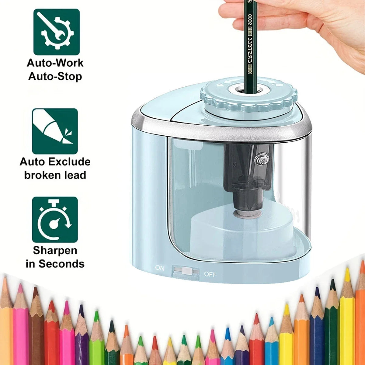 Elektrischer Spitzer, automatischer Desktop-Bleistiftspitzer, geeignet für Bleistifte (6–8 mm) für Studenten, Schule, Büro, Schreibwaren