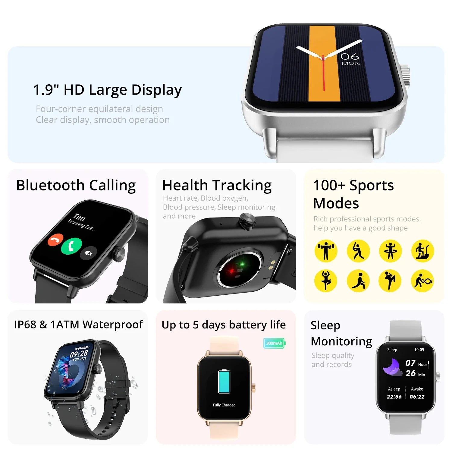COLMI P81 Voice Calling Smart Watch Ultra 1,9 Zoll Bildschirm 24H Gesundheitsmonitor 100+ Sportmodi, Bluetooth Smartwatch Männer Frauen