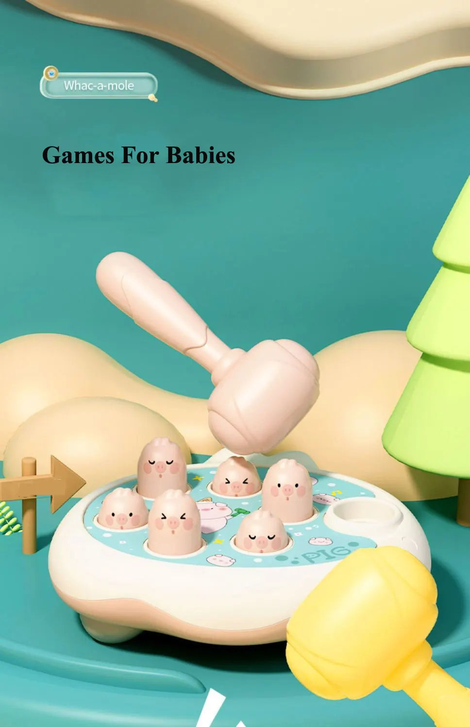 Ente/Frosch/Schwein Baby Spielzeug Montessori Lernspiel Lernpuzzle Geschenk für 12–24 Monate Kleinkind Junge/Mädchen mit Hammer