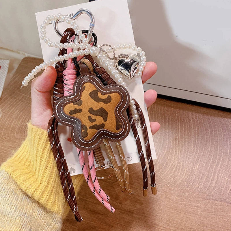 Leopard Fünfzackiger Stern Schlüsselanhänger Tasche Seil Charm Rucksack Tote Handtasche Geldbörse Y2K Ästhetische Taschenanhänger Trendiger Schlüsselanhänger