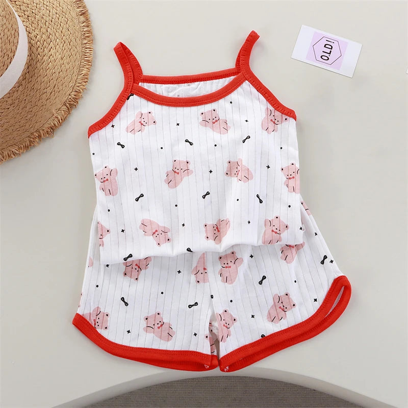 2026 Neues Kinder-Set aus Oberteil und Shorts, Sommer-Dünnes Baby-Baumwoll-Unterhemd, Ärmelloses Loungewear-Set für Mädchen