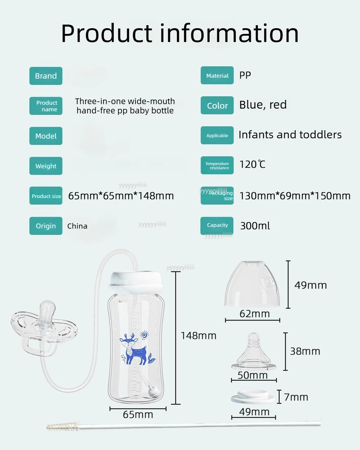 3-in-1 Freihändige Babyflasche 300ML mit Weitem Hals, Anti-Tropf-Schwerkraftstrohhalm und Milchaufbewahrungsflasche mit Sauger