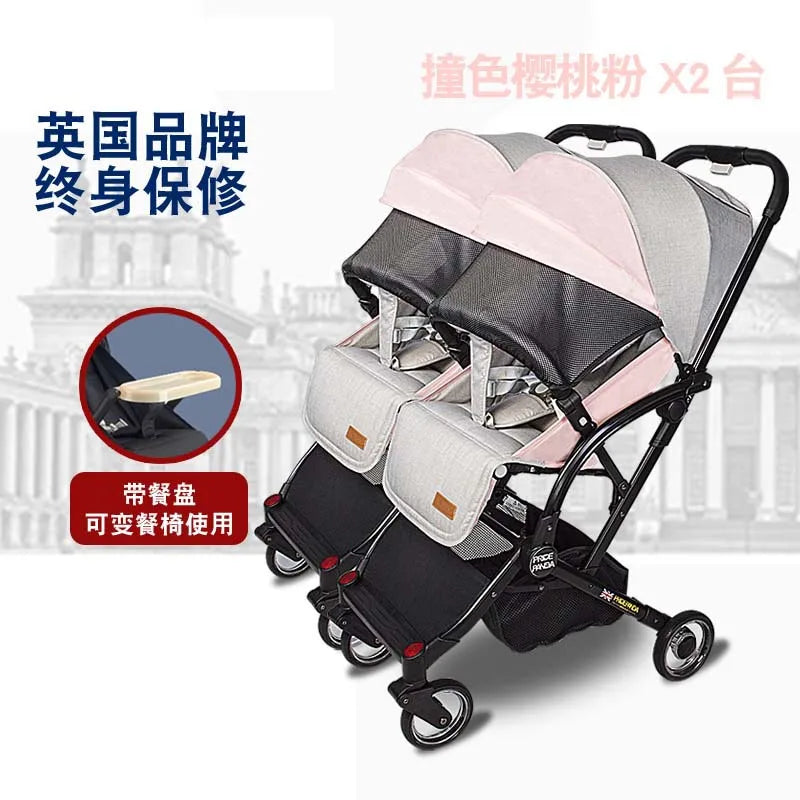 Kinderwagen für Neugeborene, leicht, faltbar, abnehmbar, sitzend und liegend, High-View-Baby-Doppelkinderwagen