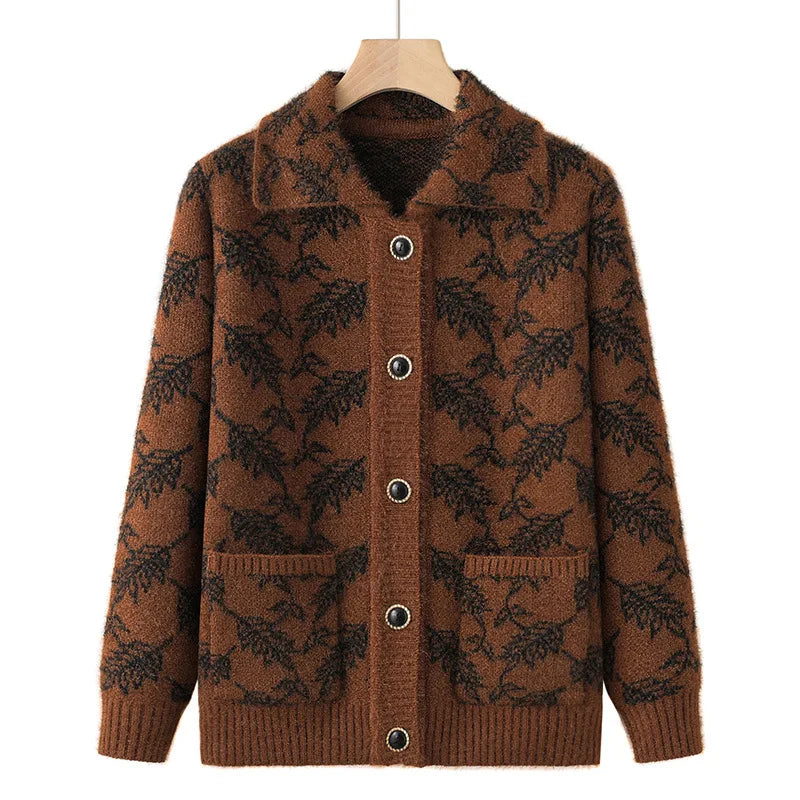 Mode Oma Gestrickte Oberbekleidung Mantel Herbst Winter Verdicken Pullover Jacke Mittleren Alters Mutter Tops Frauen Strickjacke Mujer 4XL