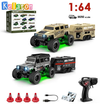 1:64 ferngesteuertes Geländewagen, 2,4 G Mini-Desktop-Fernbedienung, Spielzeugauto mit Abschleppkasten, Weihnachtsgeschenk für Kinder