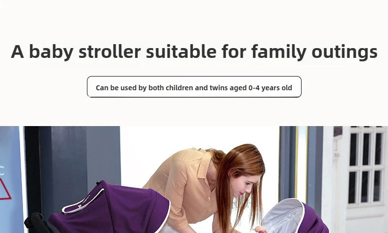 Faltbarer Zwillingskinderwagen, Doppelsitz-Kinderwagen für zwei Babys, stoßdämpfender Zwillingskinderwagen, multifunktional