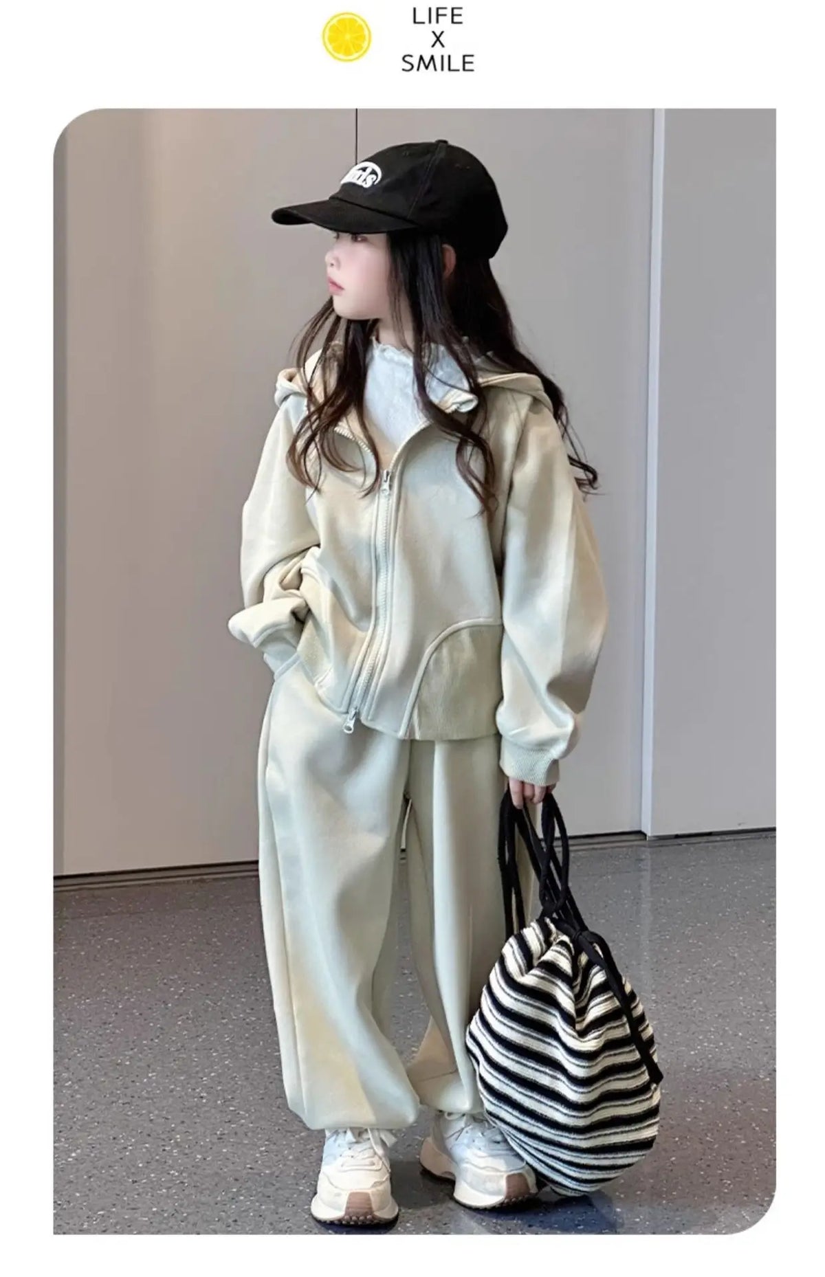 2026 Winter Herbst Teenager-Mädchen-Set: Lose Jacke mit Kapuze + Trainingsanzug mit weiten Hosen, Kinderkleidung, Outfit für Kinder 4 8 10 12 Jahre