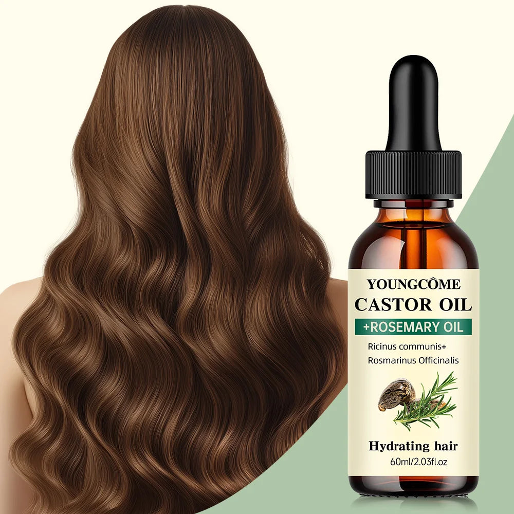 Mischen Sie Rizinusöl und Rosmarinöl für das Haarwachstum. Verbessert die Haarstärke und den Glanz, reduziert Haarausfall und splissige Haarpflegeöl