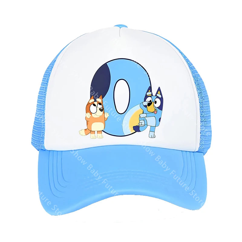 Blueys Baseballkappen für Erwachsene, Jungen und Mädchen, Kawaii-Buchstaben, zwei Größen, atmungsaktive Sport-Mesh-Mütze, niedlicher Cartoon-Anime-Sonnenhut, Geschenke