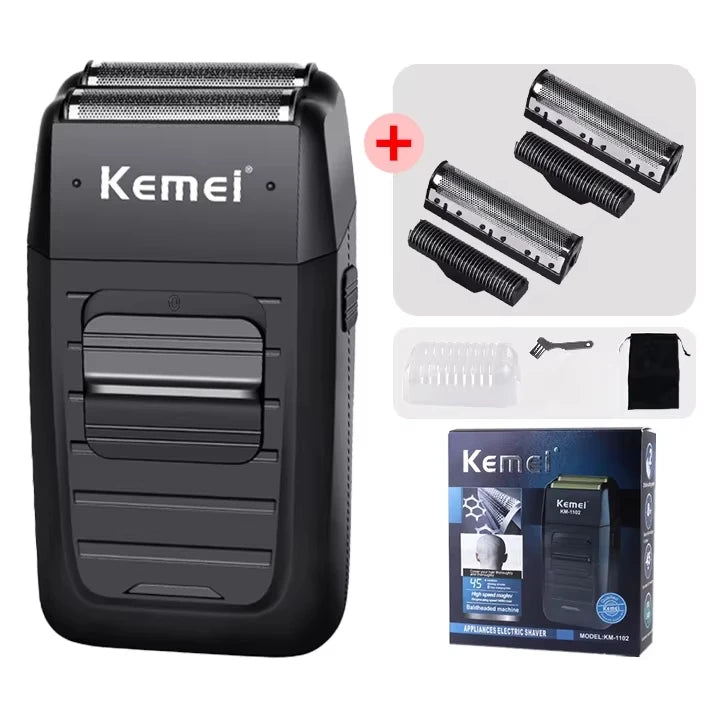 Kemei wiederaufladbarer Akku-Rasierer für Männer, Twin-Klinge, hin- und hergehender Bartrasierer, Gesichtspflege, multifunktionaler starker Trimmer KM-1102