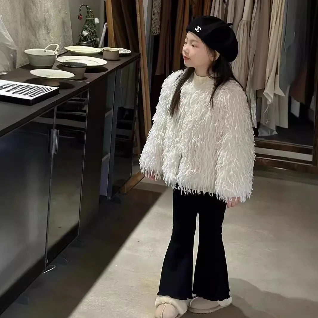 Mode Baby Mädchen Faux Pelz Jacke Dicke Outwear Infant Kleinkind Teenager Kind Winter Herbst Einfarbig Mantel Baby Kleidung 2-12Y
