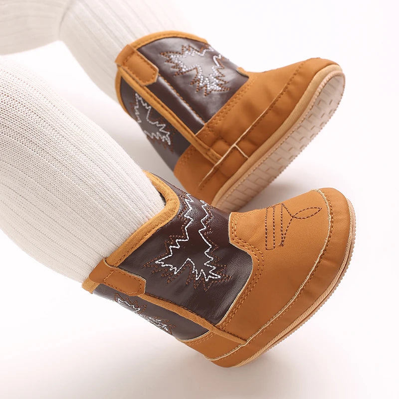 Winterstiefel für Babys, Jungen und Mädchen, 0–12 Monate, Western-Denim, Lauflernschuhe, warm, lässig, modisch