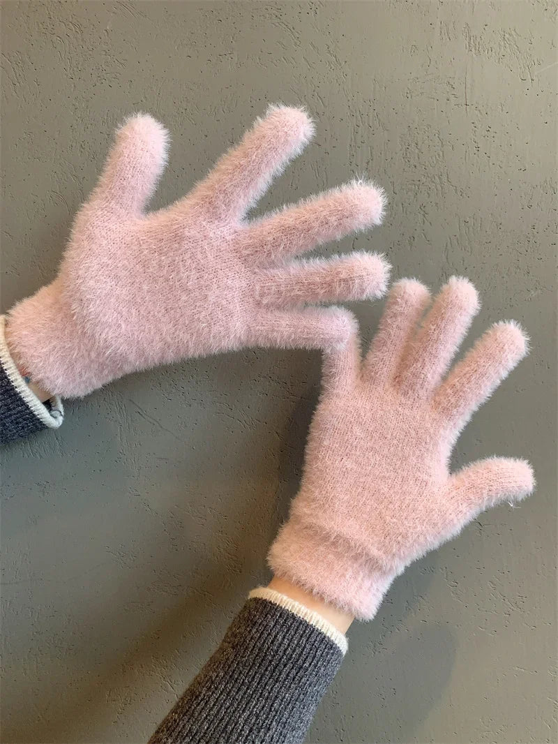 Mode Winter Nerz Samt Fünf Finger Handschuhe Plüsch Warme Kalt-proof Handschuhe Frauen Im Freien Radfahren Einfarbig Wistiti Fäustlinge