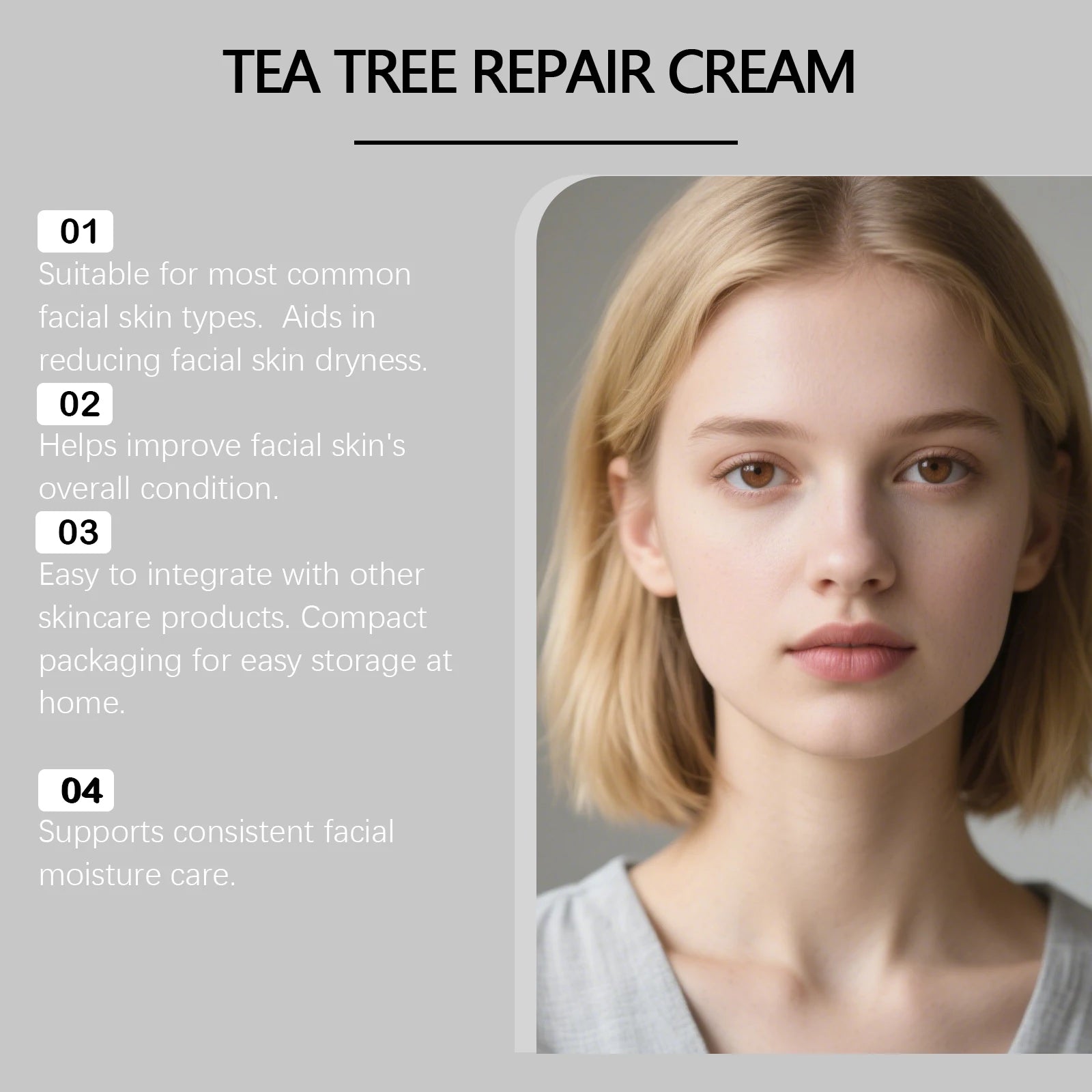 Multi-Action beruhigende Reparaturcreme für das Gesicht, Teebaumcreme, Centella Ceramide Aloe Vera Feuchtigkeitscreme für empfindliche und fettige Haut