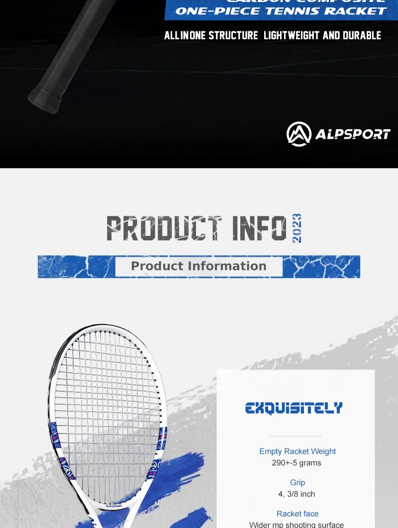 ALPSPORT T800 18K Professioneller Tennis-Schläger aus Carbonfaser – Leicht (280g) mit Tasche & Rutschfestem Gurt, Schneller Versand für Turniere
