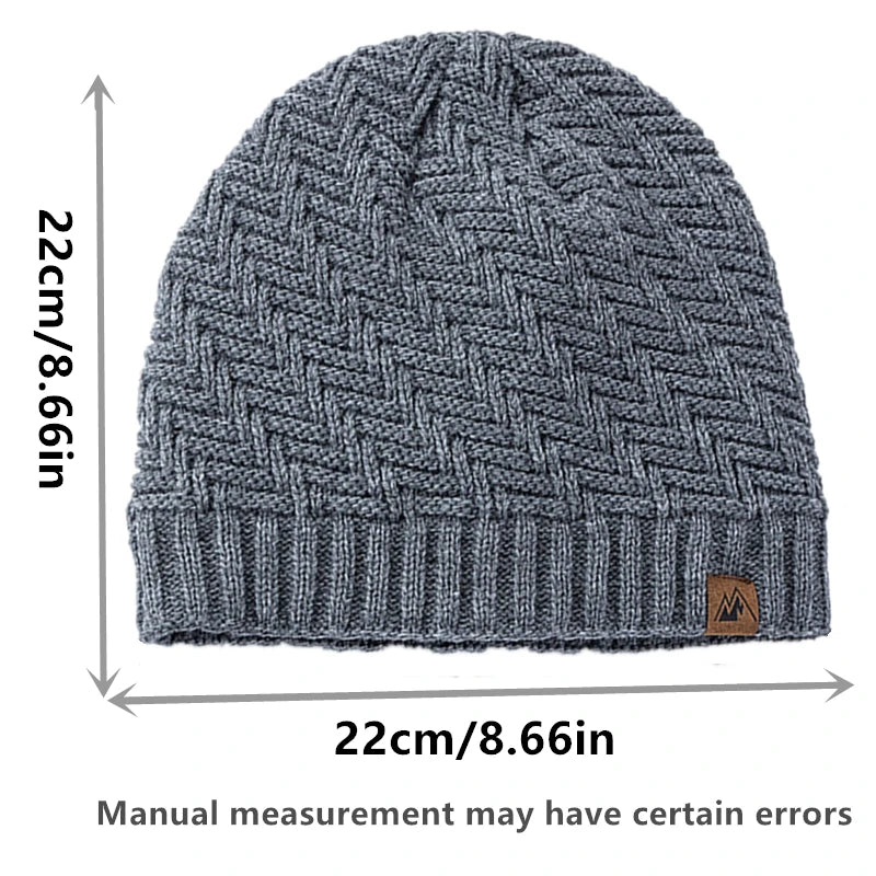 Unisex Peak Labal Wintermützen, modische Strickmützen für Männer und Frauen, Beanie-Mütze, Outdoor-Plüschfell, gefüttert, warme Sportmützen