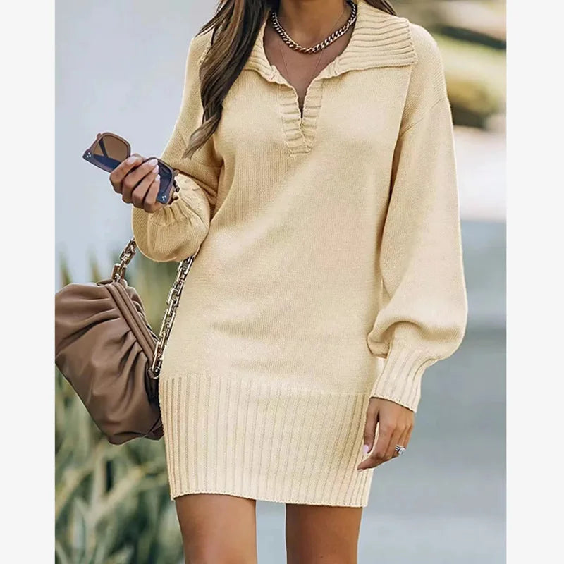 Kleider Damen Herbst Einfarbig Revers Lange Ärmel Einfarbig frauen Büro Pendeln Kleid Roupas Para Festa A Noite Feminina