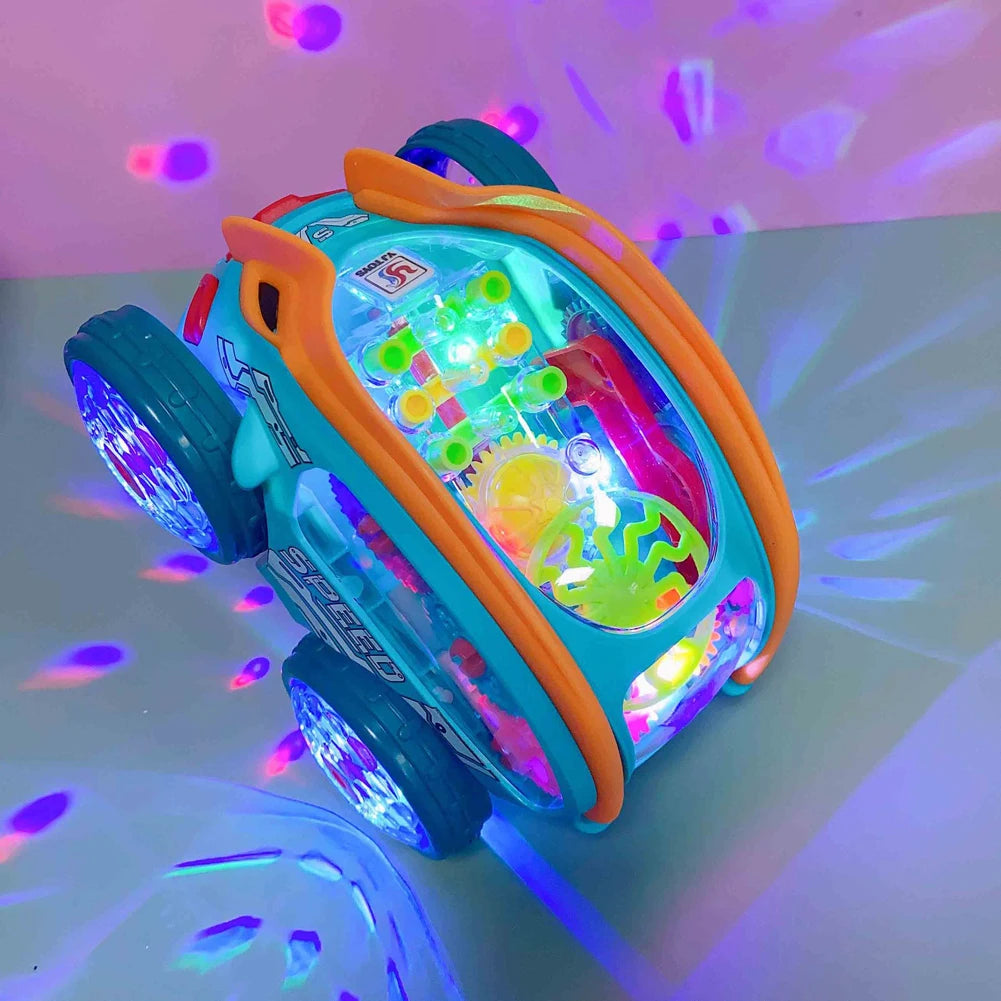 Stunt-Auto für Kinder, drehbares Spielzeugauto mit bunten Lichtern und Musik, elektrisches dynamisches Getriebefahrzeugmodell, Kindergeschenk