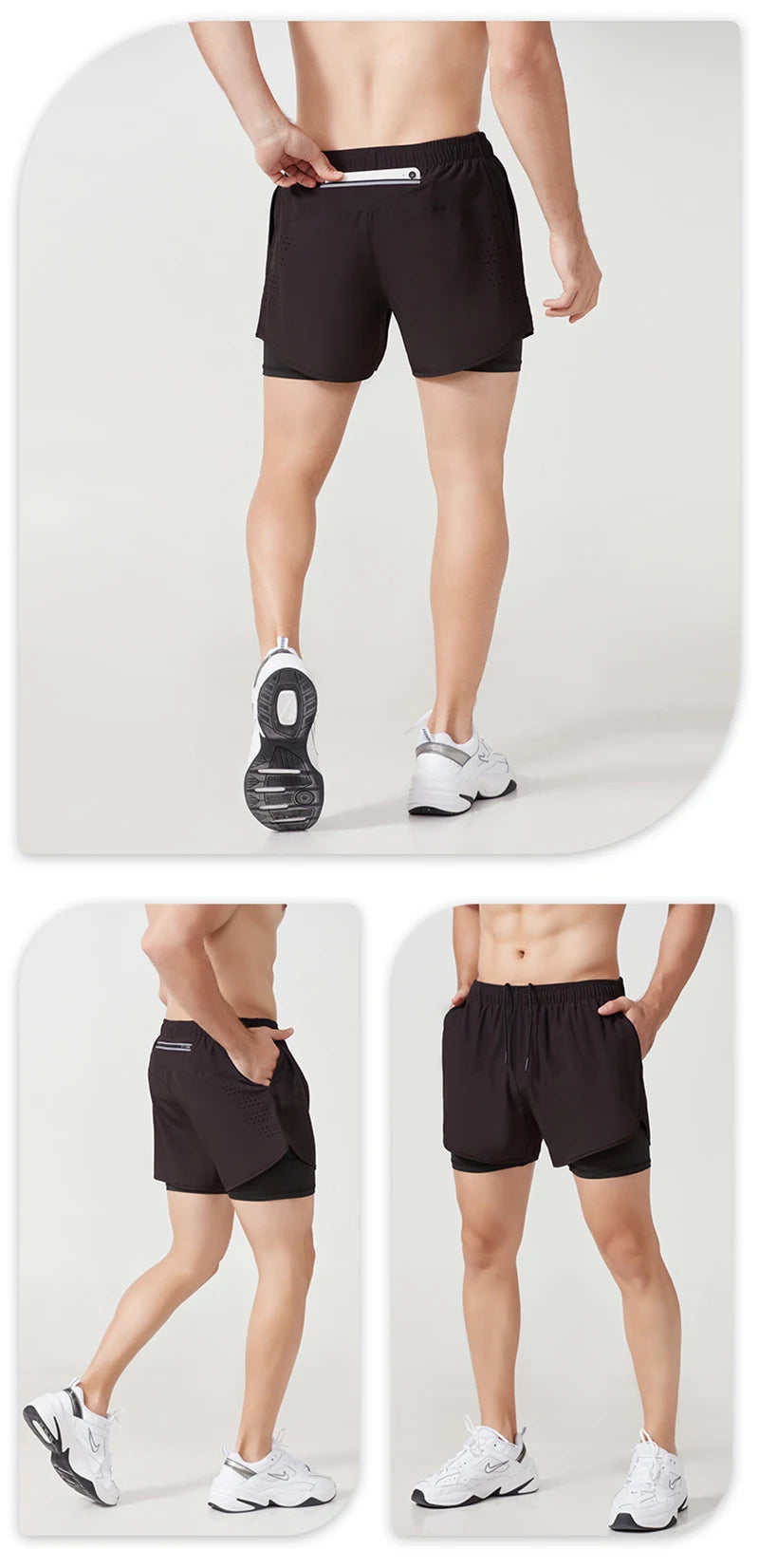 Männer Laufshorts Schnell trocknend Fitness Schwarz Doppel Schicht Shorts Männer Neue Sport Workout Training Bodybuilding Kurze Hosen
