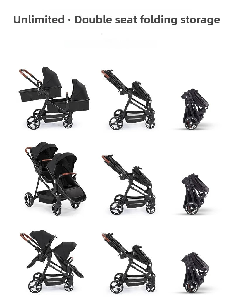 NEUER 3-in-1-Doppelkinderwagen mit Autositz, Hochansicht-Kinderwagen für zwei Kinder, faltbar, leicht zu tragen