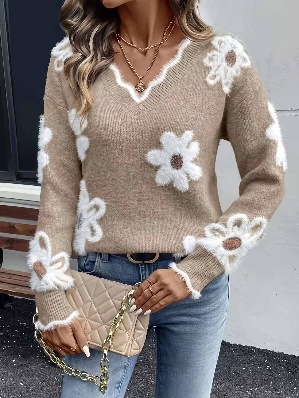 Frauen Invierno Herbst Modus Neue Herbst Pullover V-ausschnitt Jacquard Lange ärmeln Vielseitig Gestrickte Pullover Pullover Maglione Da Donna