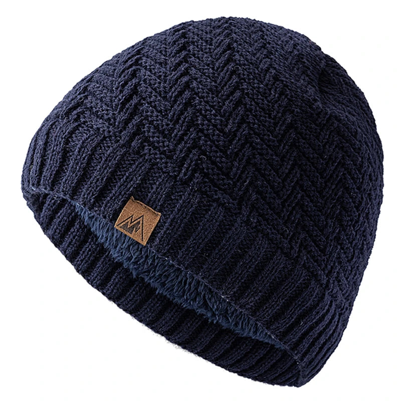 Unisex Peak Labal Wintermützen, modische Strickmützen für Männer und Frauen, Beanie-Mütze, Outdoor-Plüschfell, gefüttert, warme Sportmützen