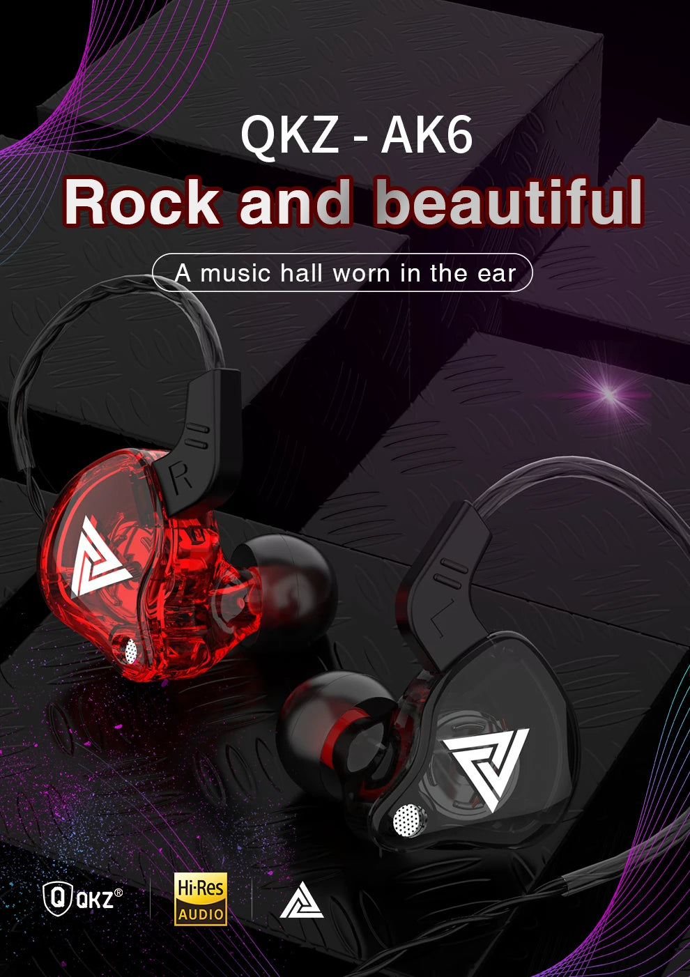 Original QKZ AK6 In-Ear Headphones 6 Dynamic Driver Unit Earphones with Microphone Stereo Sports HiFi Subwoofer Headset Monitor Earbuds