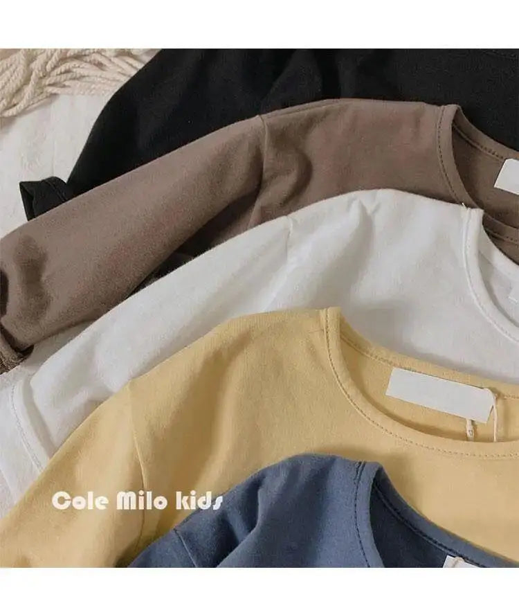 Herbst Winter Junge Mädchen Kinder solide lange Ärmel Bottom ing Shirt Kind lose T-Shirt Retro Baby Baumwolle Tops Kleinkind lässig T-Shirts