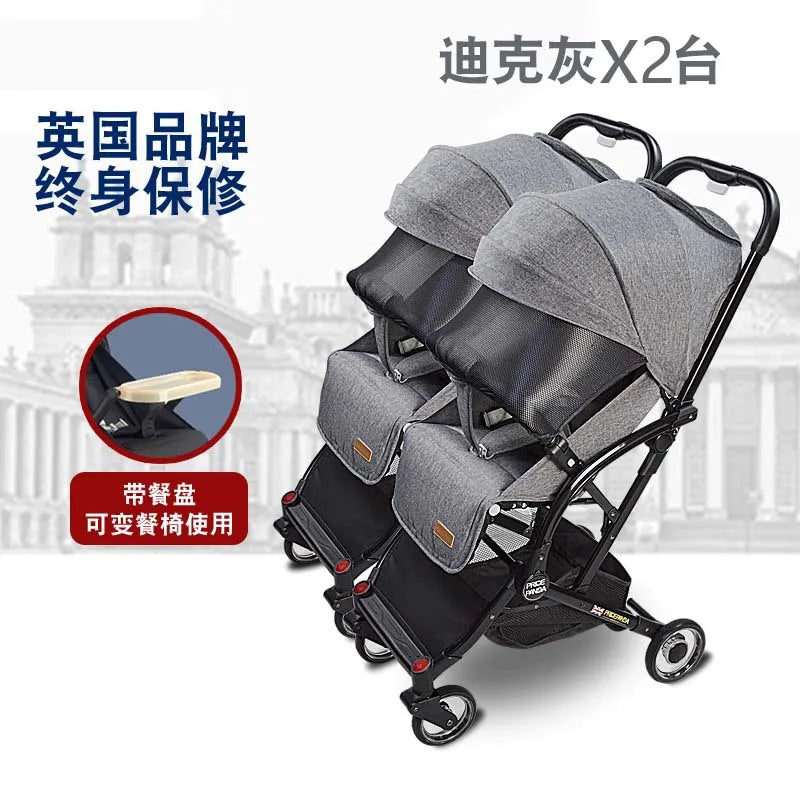 Kinderwagen für Neugeborene, leicht, faltbar, abnehmbar, sitzend und liegend, High-View-Baby-Doppelkinderwagen
