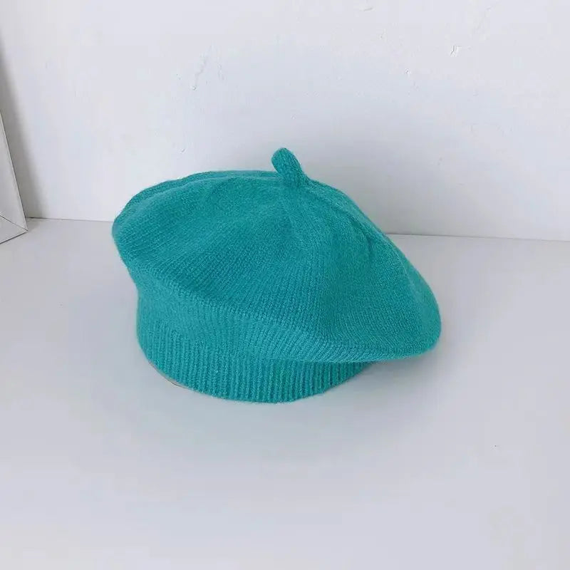 Blume Baby Baskenmütze Hut Winter Warme Gestrickte Beanie Cap für Kleinkind Mädchen Koreanische Kleinkind Prinzessin Künstler Einfarbig Maler Kappen