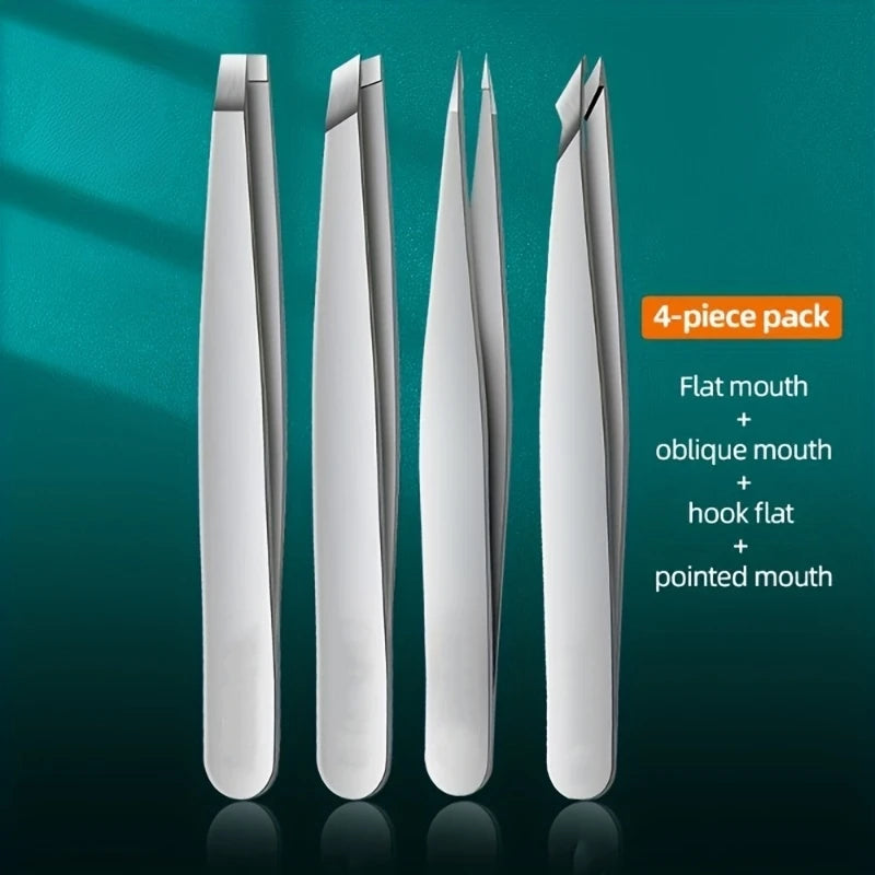 Ouriner Augenbrauenpinzetten-Set, 4-teilig, Edelstahl-Augenbrauenpinzette, professionelles Beauty-Tool-Set für das nach innen gerichtete Haarwachstum