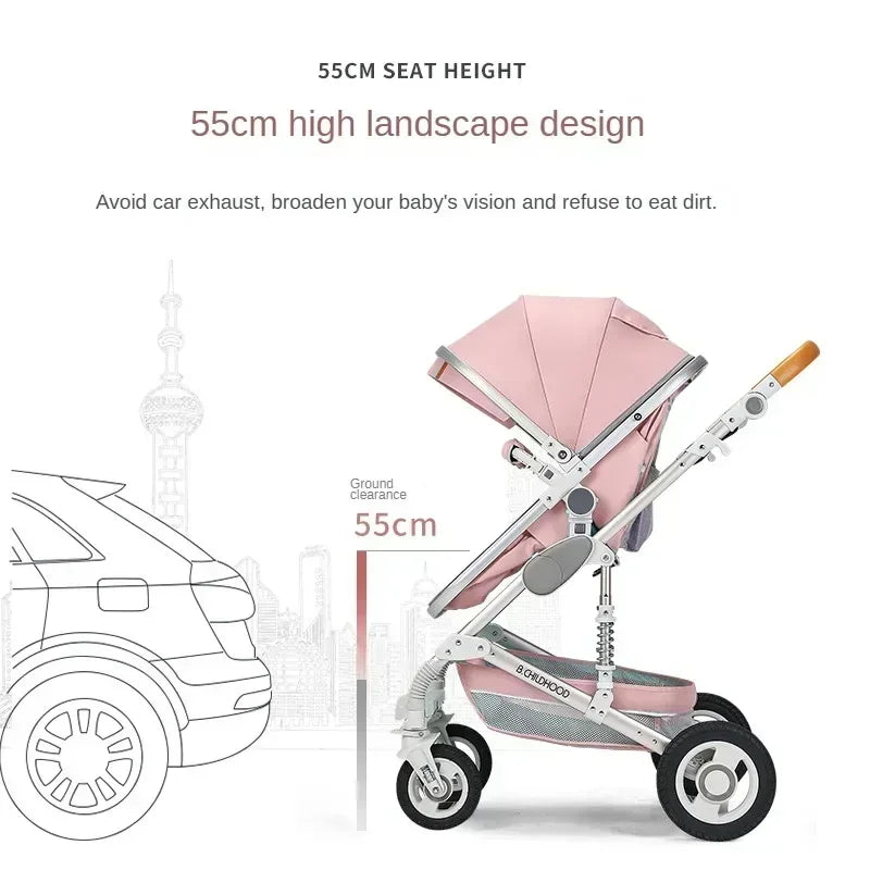 3-in-1-Kinderwagen, klappbar, beidseitig nutzbar, für alle Jahreszeiten, Kinderwagen, Babykutsche, hohe Sitzposition, für Neugeborene, Reisen