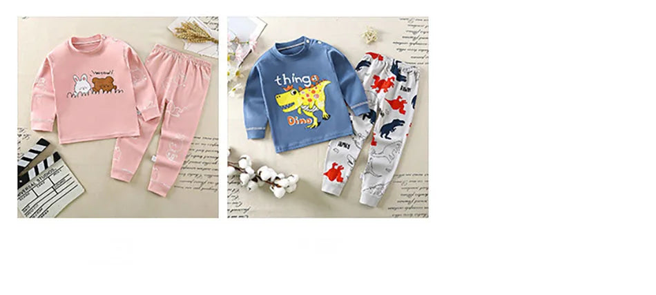 Baumwolle Kinder Pyjamas Set für Jungen Mädchen Herbst und Winter Cartoon Schlafen Loungewear Kinder Nacht Nachtwäsche Hause Tragen Kleidung