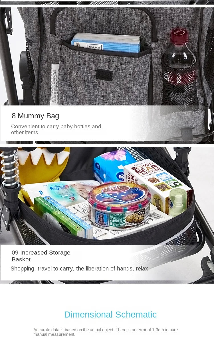 Kinderwagen 3-in-1 Klappbarer Zweiseitiger Kinderwagen für Alle Jahreszeiten Hochwertiger Neugeborenen-Reisekinderwagen