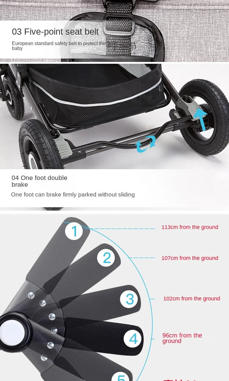 Kinderwagen 3-in-1 Klappbarer Zweiseitiger Kinderwagen für Alle Jahreszeiten Hochwertiger Neugeborenen-Reisekinderwagen