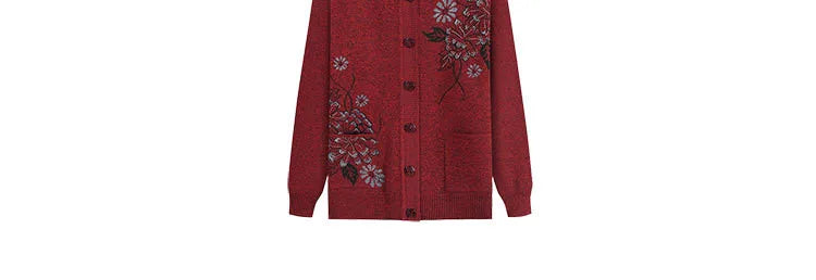 Neue Druck Mittleren Alters Mutter der Frühling Herbst Langarm Pullover Frauen Gestrickte Bodenbildung Shirt Wolle Winter Oma Strickjacke