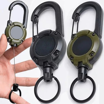 Einziehbare, robuste Zugrolle, Karabiner, Schlüsselanhänger, starkes Stahldrahtseil, Schnalle, Federschlüsselanhänger, Outdoor, sportliches Schlüsselanhänger-Werkzeug