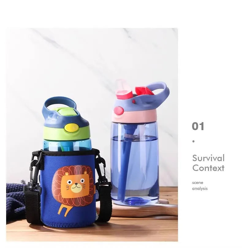 480 ml Baby-Fütterungsbecher, auslaufsichere Wasserflasche mit Strohhalm, tragbar, für Reisen, Fitnessstudio, Camping, Flasche, Safttrinkflasche für Kinder