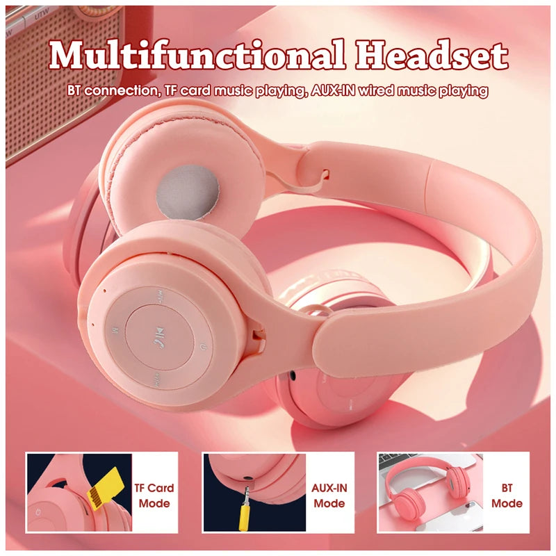 Macaron-Kopfhörer für Kinder, kabelloser Bluetooth-Kopfhörer, Stereo-Stirnband, Gaming-Headset mit Mikrofon, Gamer-Mädchen-Geschenk für mobiles Tablet