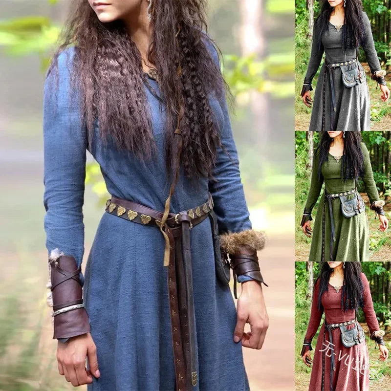 LisdinoMedieval Kleid Frauen Langarm Maxi Robe Vintage Fee Elfen Kleid Renaissance Keltische Viking Gothic Cosplay Kostüme