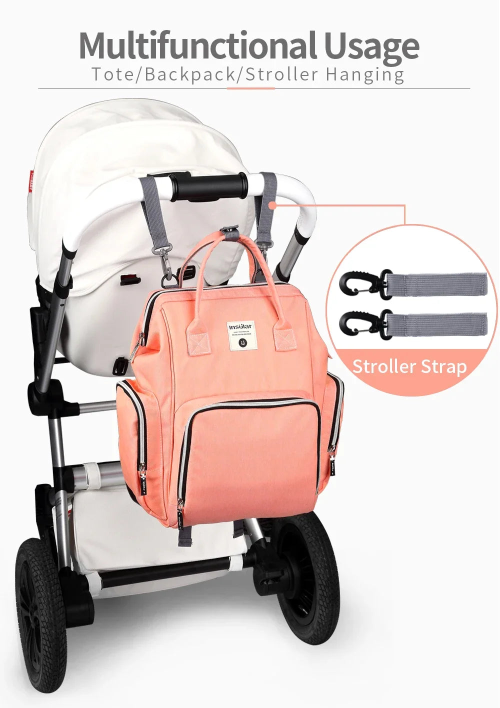 Insular Thermotasche für Kinderwagen und Babyflaschen, Babywindelrucksack, Mutterwindel, Reisetaschen, Babywindeln, Handtasche