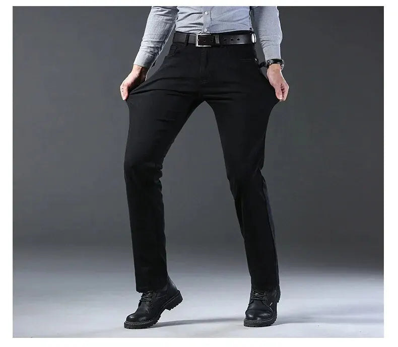 2026 Neue Business-Herrenjeans Lässige Gerade Stretch-Jeans Modische Klassische Blaue Schwarze Arbeits-Denim-Hose Herrenbekleidung