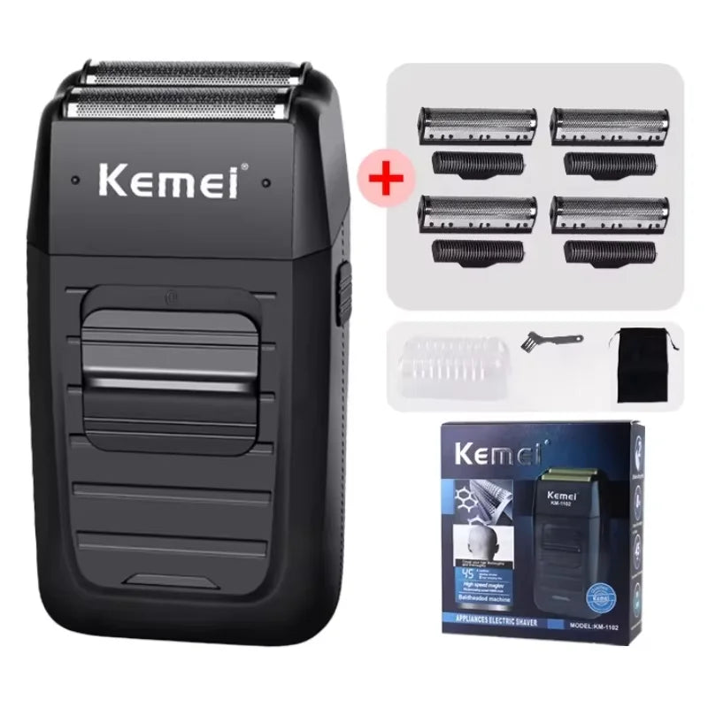 Kemei wiederaufladbarer Akku-Rasierer für Männer, Twin-Klinge, hin- und hergehender Bartrasierer, Gesichtspflege, multifunktionaler starker Trimmer KM-1102
