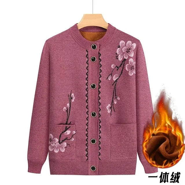 Oma Strickjacke Mittleren Alters und Ältere Frauen Pullover Mantel Frühling Herbst Warme Lange Ärmel Stricken Tops Mutter Geladen