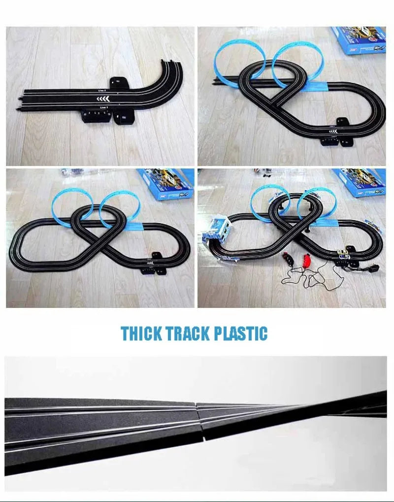 Sonic Storm Elektrische Eisenbahn Track Spielzeug Set Doppel Fernbedienung Auto Racing Track Autorama Schaltung Voiture Spielzeug Für Junge Kinder