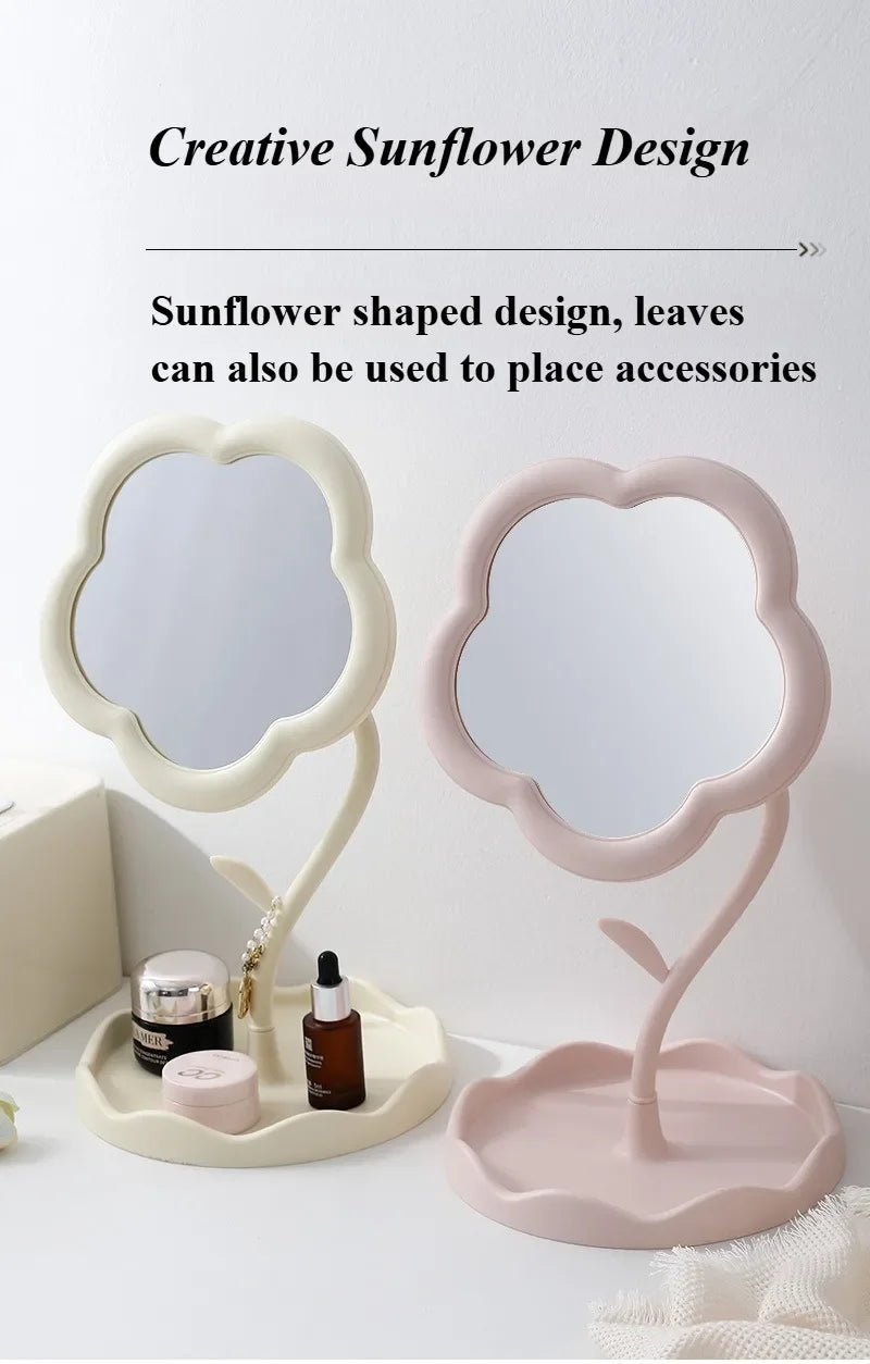 Sonnenblumen-Desktop-Schminkspiegel für Studenten, Blumenschönheit, Schminktischspiegel mit hängendem Schmuck-Organizer für Mädchen