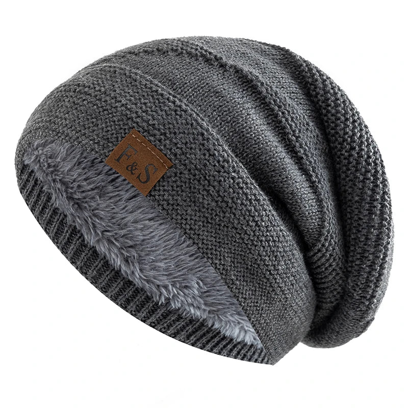 Neue Unisex Slouchy Winter Hüte Hinzufügen Pelz Gefüttert Männer Und Frauen Warme Beanie Cap Casual Label Decor Winter Gestrickte Hüte