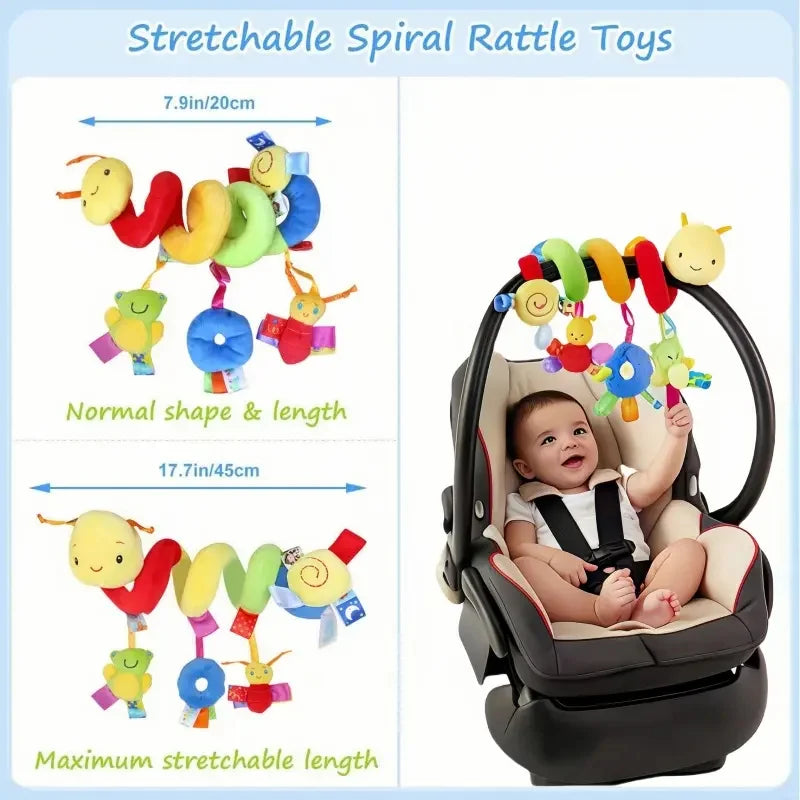 Autositzspielzeug für Babys, Spiral-Aktivitätsspielzeug, hängende Rassel, Plüschspielzeug zum Aufhängen am Kinderwagen, sensorisches Spielzeug für Neugeborene, Geschenk für Neugeborene
